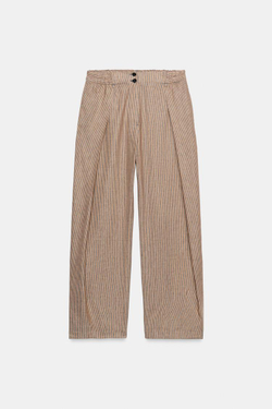 ZARA ЛЬНЯНЫЕ БРЮКИ С ЗАЩИПАМИ — ZW COLLECTION, ОРАНЖЕВЫЙ