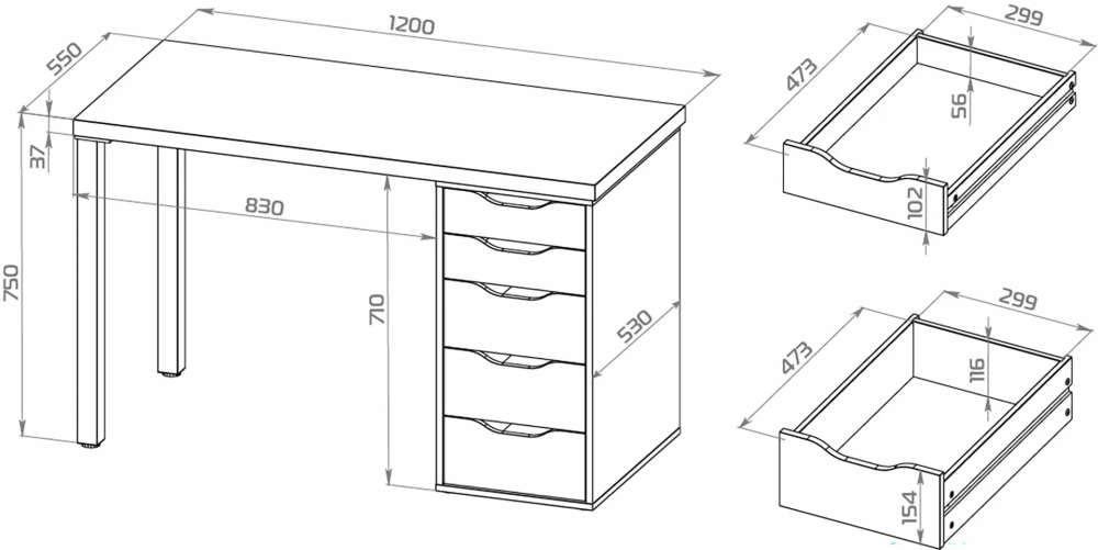 Стол письменный Ингар 1/5Т, 120*75*55 см, белый