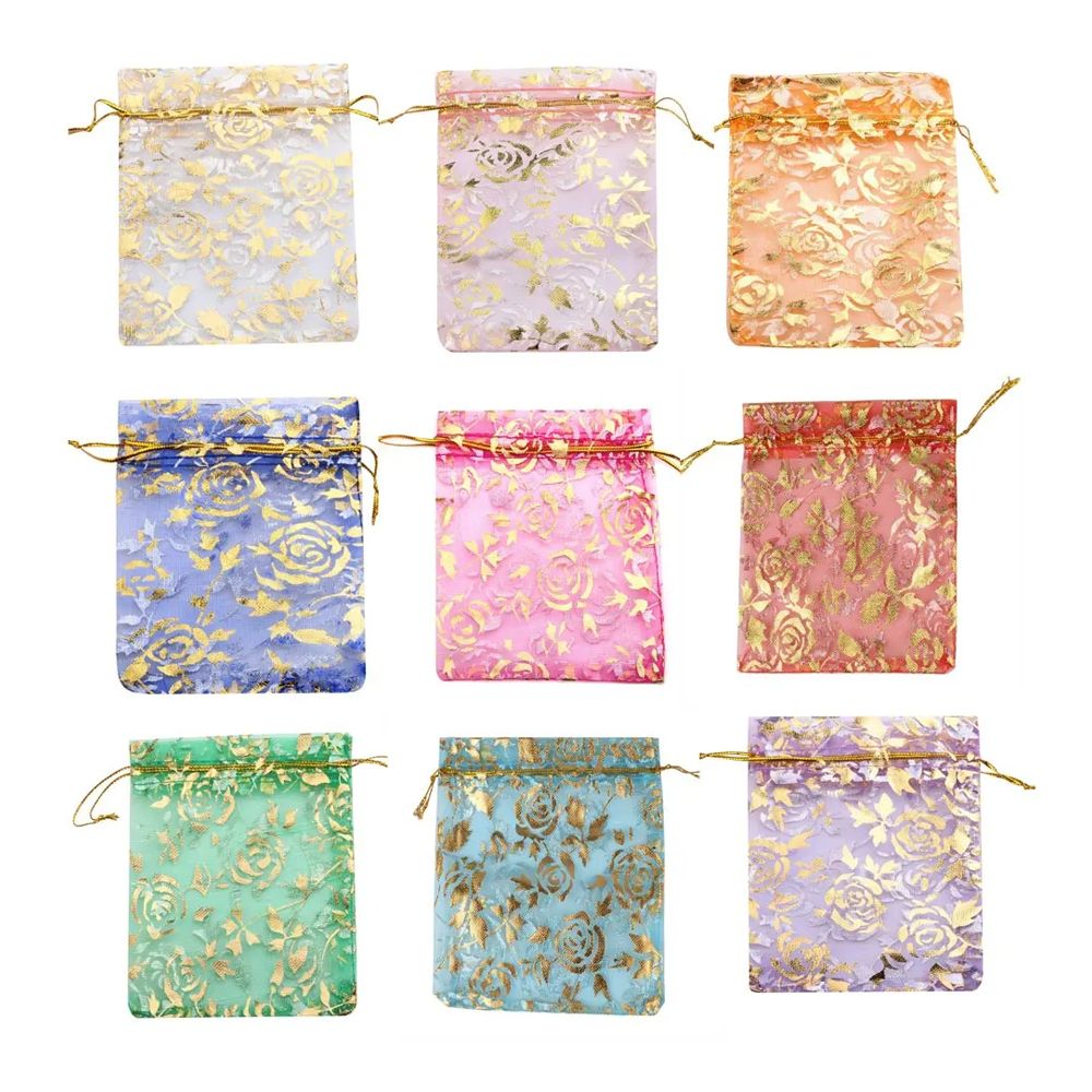 Подарочные мешки Basir из органзы, с золотистым рисунком, 26*39 см, ассорти