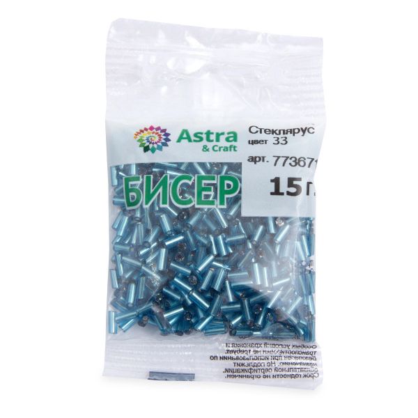 Стеклярус Astra&Craft 5 мм, 150 г (10х15 г), цв. 33 светло-бирюзовый