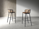 Барный стул Angel Cerda 4128/BS-1698A из коричневого бархата и ротанга