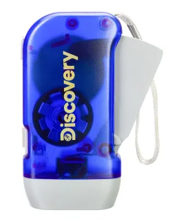 Динамо-фонарь Discovery Basics SR10 вид сбоку с брендированием, синее окно