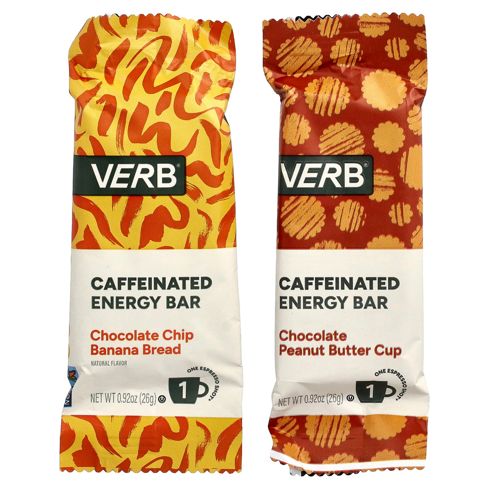 Verb Energy, энергетические батончики с кофеином, ассорти вкусов, 8 батончиков по 26 г (0,92 унции)