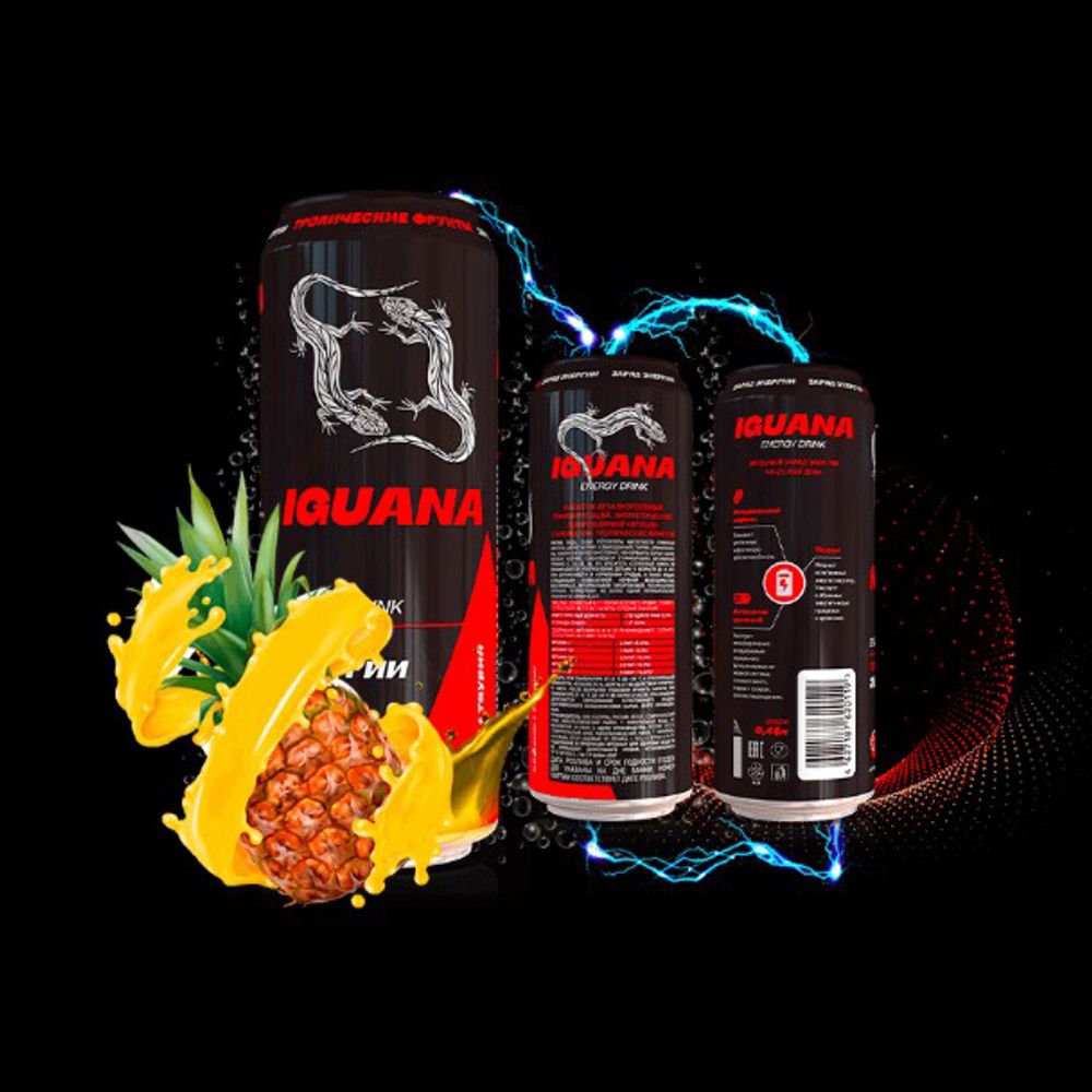 Энергетический напиток "Iguana / Игуана" Тропические фрукты с кофеином и таурином 0,5 л