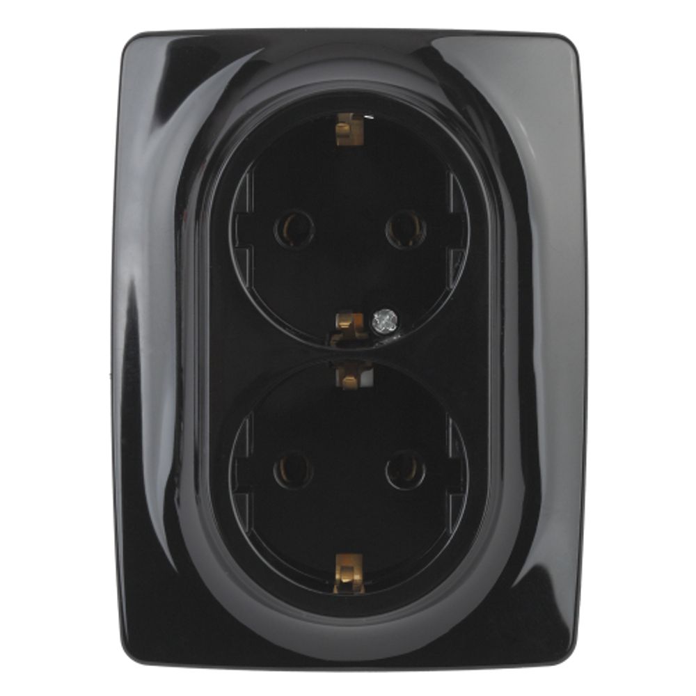 Розетка ЭРА Серия 12 12-2106-06 двойная с заземлением 2X2P+E Schuko 16A-250В IP20 чёрный | Эра 12