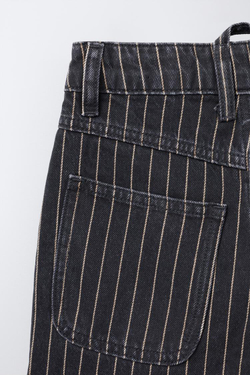ZARA ДЖИНСЫ BAGGY RELAXED В ПОЛОСКУ, ЧЕРНЫЙ/ЭКРЮ