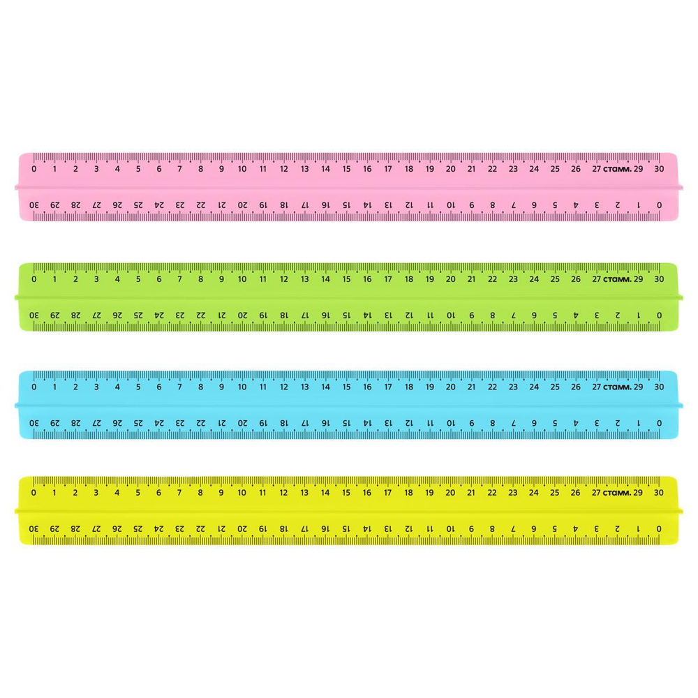 Линейка 30см с держ. NEON Cristal 4цв. (Стамм)