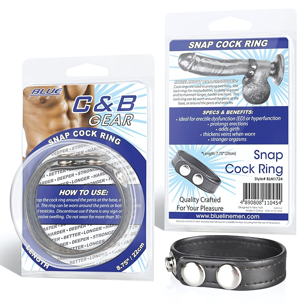 Кольцо на пенис из искусственной кожи на клепках SNAP COCK RING (Цвет: черный)