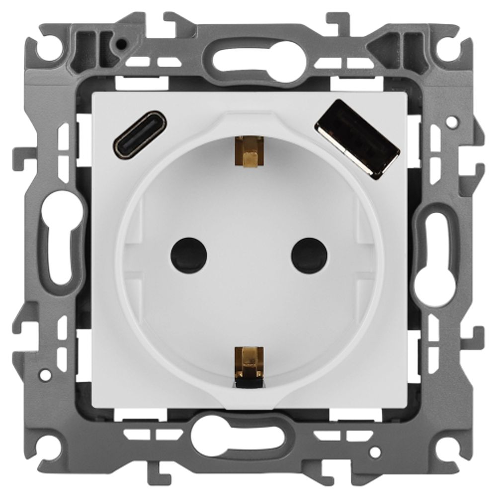 Розетка ЭРА Серия 12 12-4108-01 2P+E 16A-250В со шторками с USB type-A+C 5В-3А белый | Эра 12