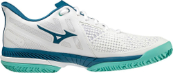 Мужские кроссовки теннисные Mizuno Wave Exceed Tour 5 CC- white/moroccan blue/turquoise