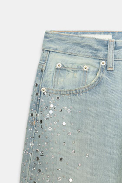 ZARA ДЖИНСЫ TRF BAGGY СО СТРАЗАМИ, СИНИЙ