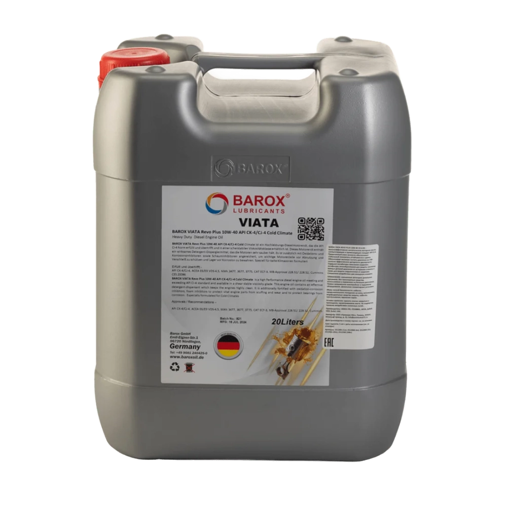 Синтетическое Моторное масло BAROX для коммерческого транспорта BAROX VIATA REVO PLUS 10W-40 API CK-4/CJ-4 ACEA E6/E9 (20 л.)