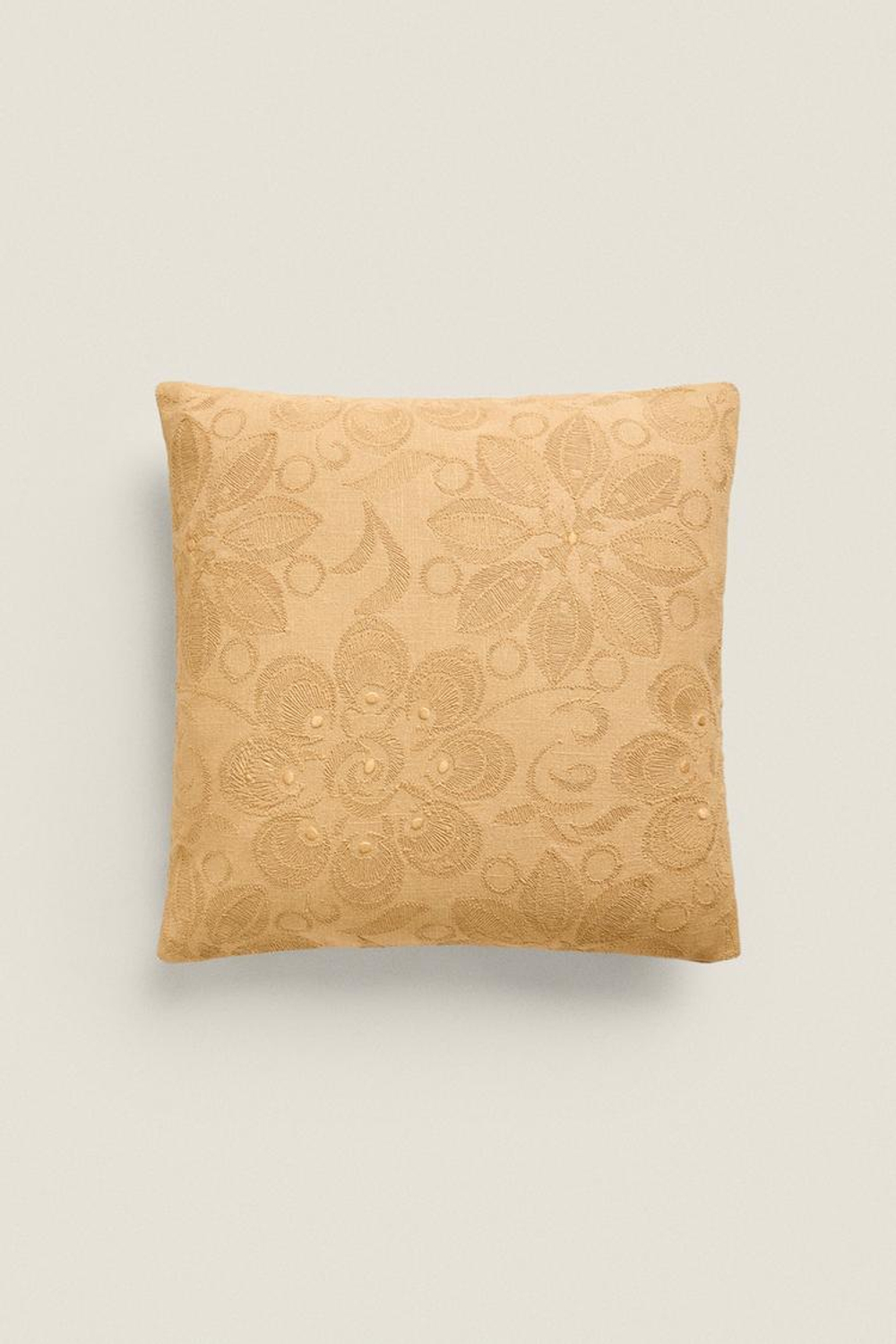ZARA HOME ХЛОПКОВЫЙ ЧЕХОЛ ДЛЯ ДЕКОРАТИВНОЙ ПОДУШКИ С ЦВЕТОЧНОЙ ВЫШИВКОЙ, БЕЖЕВЫЙ