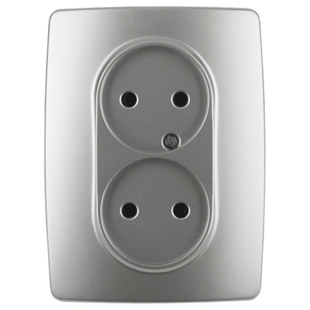 Розетка ЭРА Серия 12 12-2107-03 двойная без заземления 2X2P 16A-250В IP20 алюминий