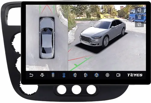 Магнитола для Honda Civic 7 2001-2005 левый руль - Teyes CC3-2K-360 монитор 13" 2K QLED на Android 10, Быстрая, CarPlay, 4G SIM-слот, 4 камеры в комплекте