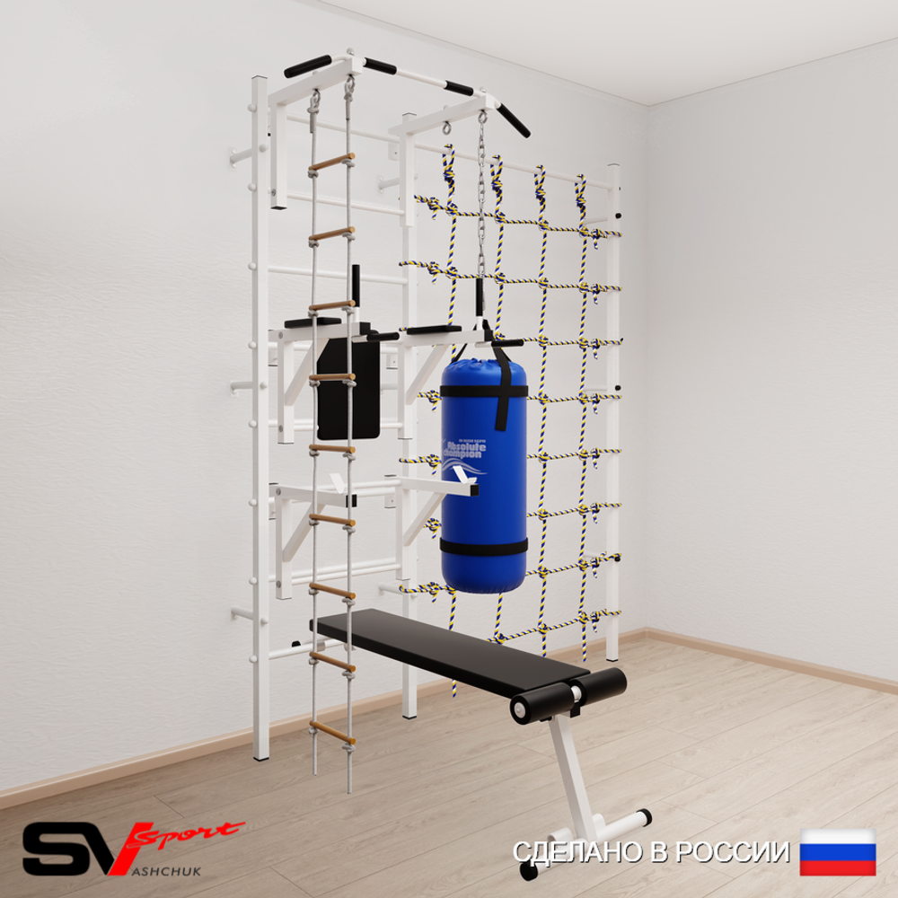 Шведская стенка Sv Sport 59210 (Турник стандарт/Брусья/Стойка/Скамья/Лестница/Цепь/Мешок 15кг/Канатный лаз)