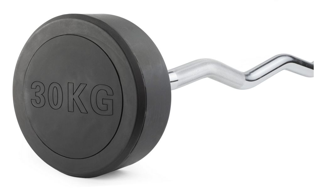 Штанга неразборная обрезиненная 30 кг. Изогнутый гриф. VictoryFit VF-DX5300