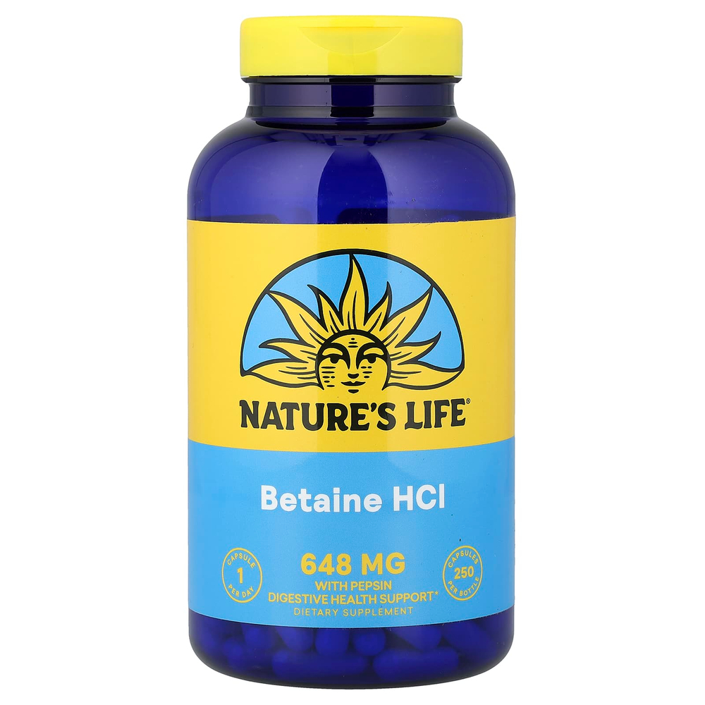 Nature's Life, Бетаин гидрохлорид, 648 мг, 250 капсул