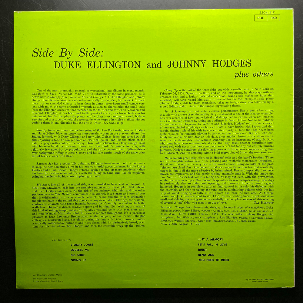 Duke Ellington And Johnny Hodges ‎– Side By Side (Франция 1980г.)