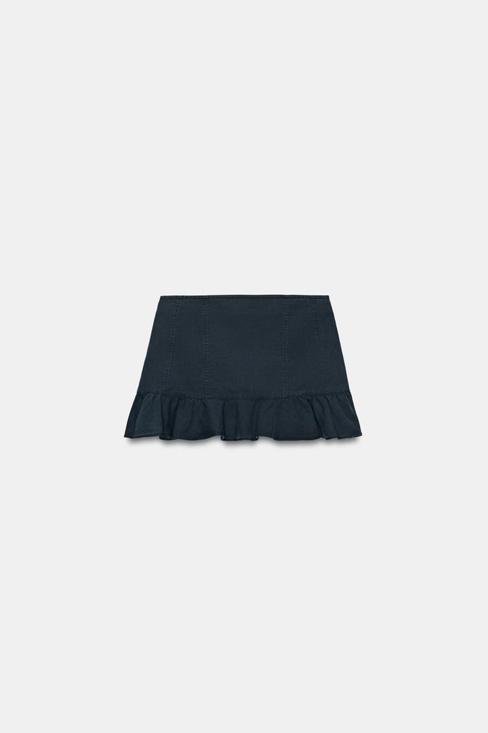 ZARA МИНИ-ЮБКА С КАРМАНАМИ И ОБОРОЙ, СИНИЙ