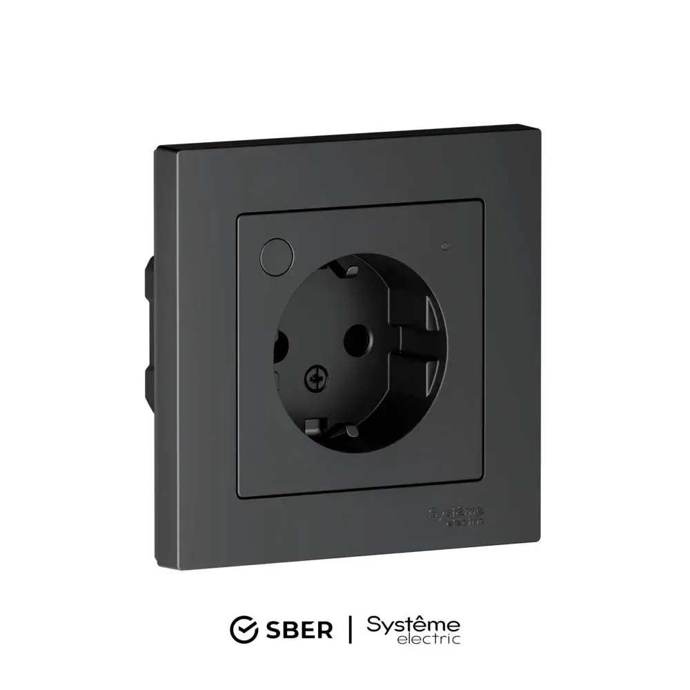 ATLASDESIGN SMART РОЗЕТКА с заземл., со шт., Zigbee, L+N, 16А, мех., КАРБОН