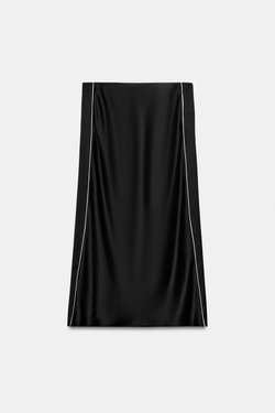 ZARA АТЛАСНАЯ ЮБКА МИДИ С КОНТРАСТНОЙ ОТДЕЛКОЙ, ЧЕРНЫЙ
