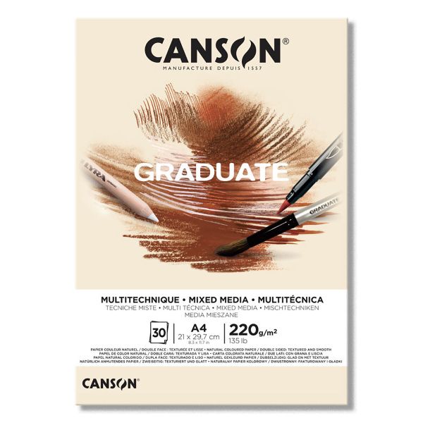 Альбом для смешанных техник Graduate Mix Media 220 г/м², A4 склейка с одной стороны 30 л, Натуральное, Canson C400110368