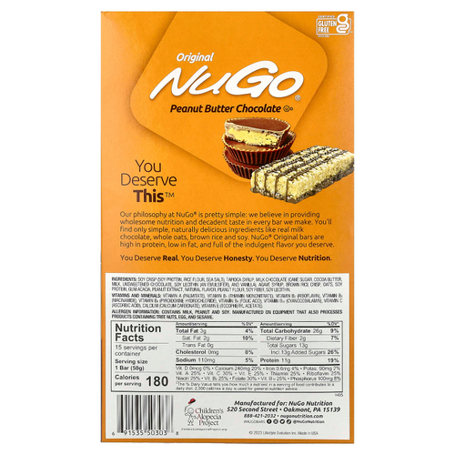 NuGo Nutrition, протеиновые батончики, арахисовая паста и шоколад, 15 батончиков по 50 г (1,76 унции)