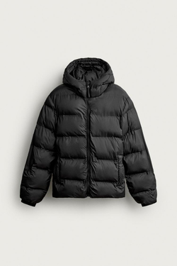 ZARA СТЕГАНАЯ КУРТКА С КАПЮШОНОМ, ЧЕРНЫЙ