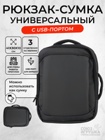 Рюкзак молодежный 41*30*10 см,1отд,3 карм,USB пров,отсек д/ноут,черный