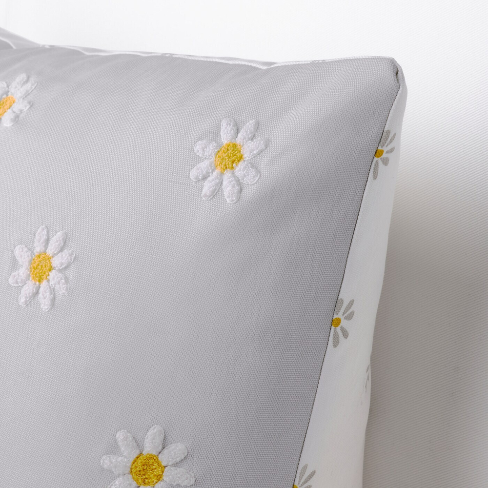 IKEA NATTSLÄNDA (ИКЕА НАТТСЛЭНДА) — Наволочка, цветочный узор, серый/белый, 50x50 см, фото 6