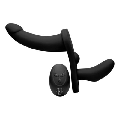 Черный вибрострапон Double Take 10X Double Penetration Vibrating Strap-on Harness (Цвет: черный)