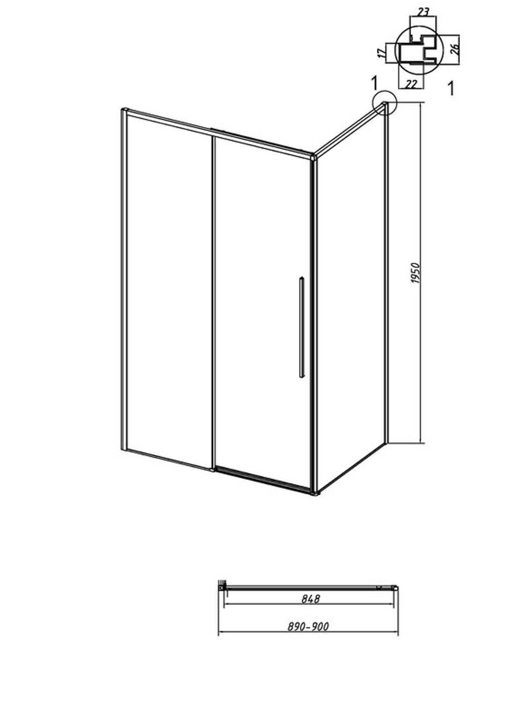 Боковая стенка Grossman Galaxy 200.K33.01.90.10.02 (90х195) хром,стекло шиншилла, 1 место