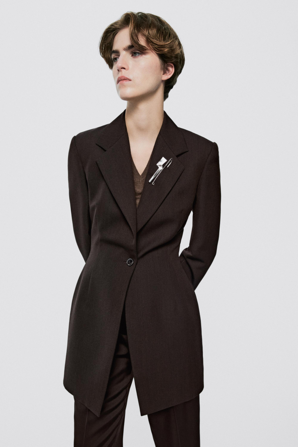 Massimo Dutti Пиджак из 100% шерсти с пуговицами - Limited Edition, коричневый