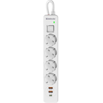 Удлинитель с сетевым фильтром Defender DFS 141, белый, 4розетки, USB+TypeC, 1.5 м.