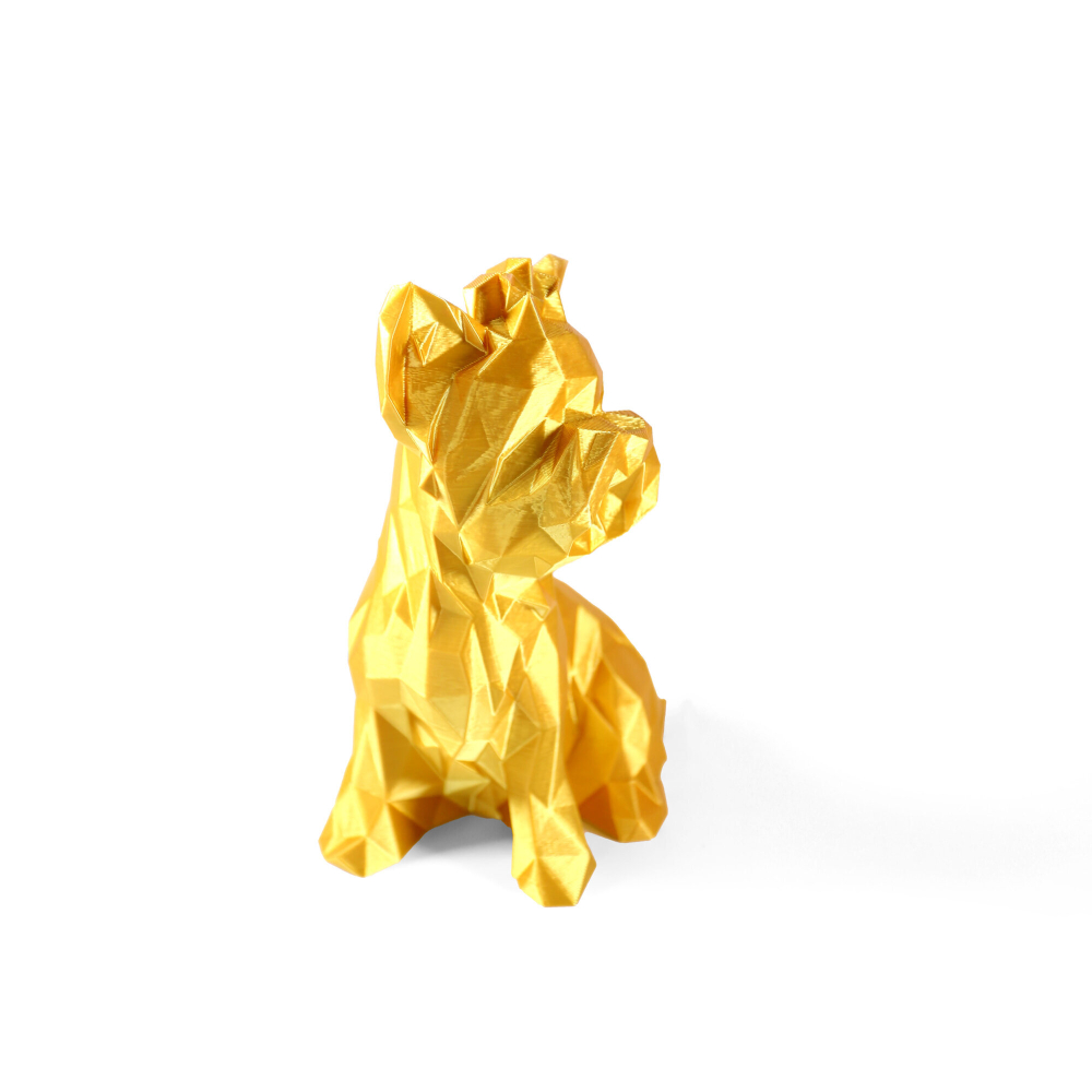 Статуэтка собаки породы Йорк (York dog) полигональная 240 мм, золотой, 3D печать