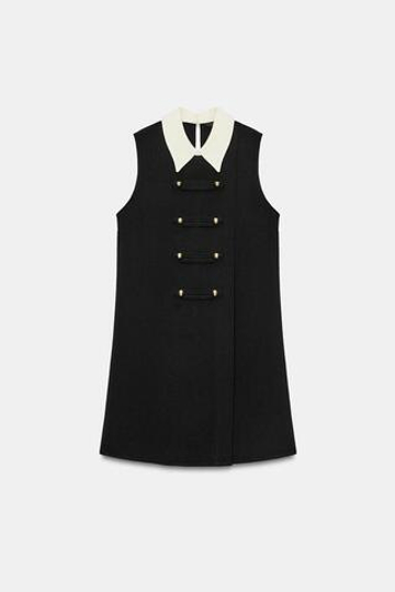 ZARA КОРОТКОЕ ПЛАТЬЕ С ДЕКОРАТИВНЫМИ ЗАСТЕЖКАМИИ, ЧЕРНЫЙ