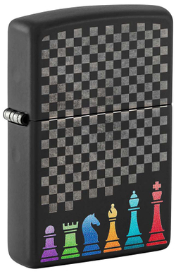 Зажигалка Zippo Chess Pieces с покрытием Black Matte, латунь/сталь, черная 38x13x57 мм