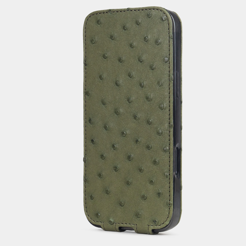 Кожаный чехол для iPhone 16 Pro Max, страус цвета хаки