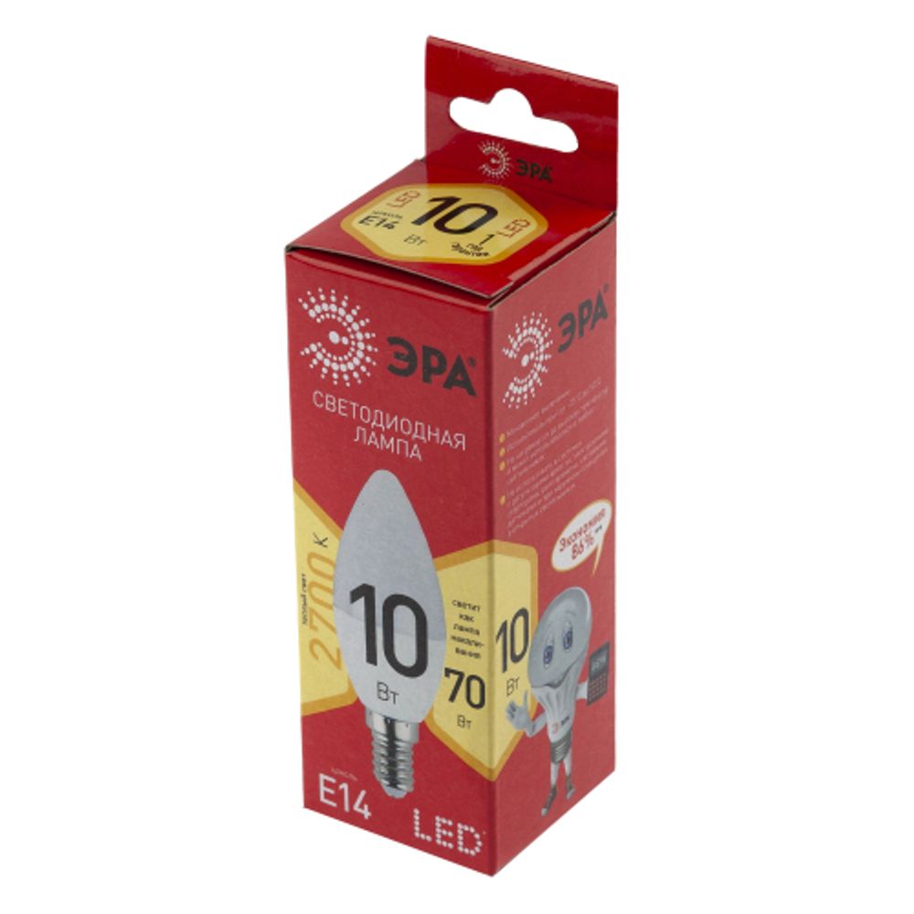 Лампа светодиодная ЭРА RED LINE LED B35-10W-827-E14 R 10Вт свеча теплый белый свет Е14 | Лампы cветодиодные Свеча (B/C)