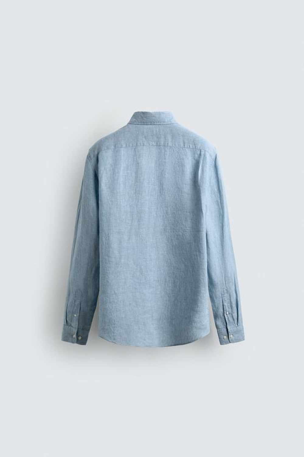 ZARA РУБАШКА ИЗ 100% ЛЬНА, ЛИНЯЛЫЙ ГОЛУБОЙ