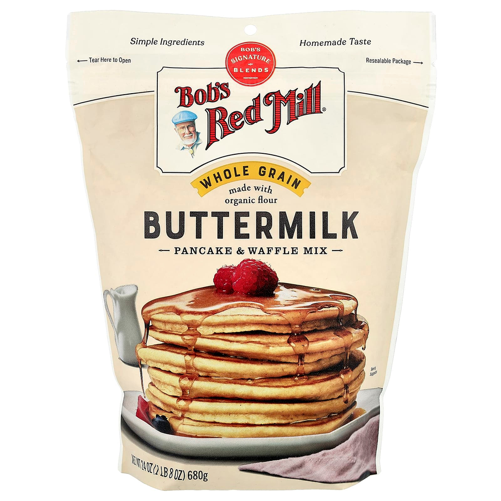 Bob's Red Mill, Пахтовая смесь для блинчиков и вафель, цельносмолотая, 680 г