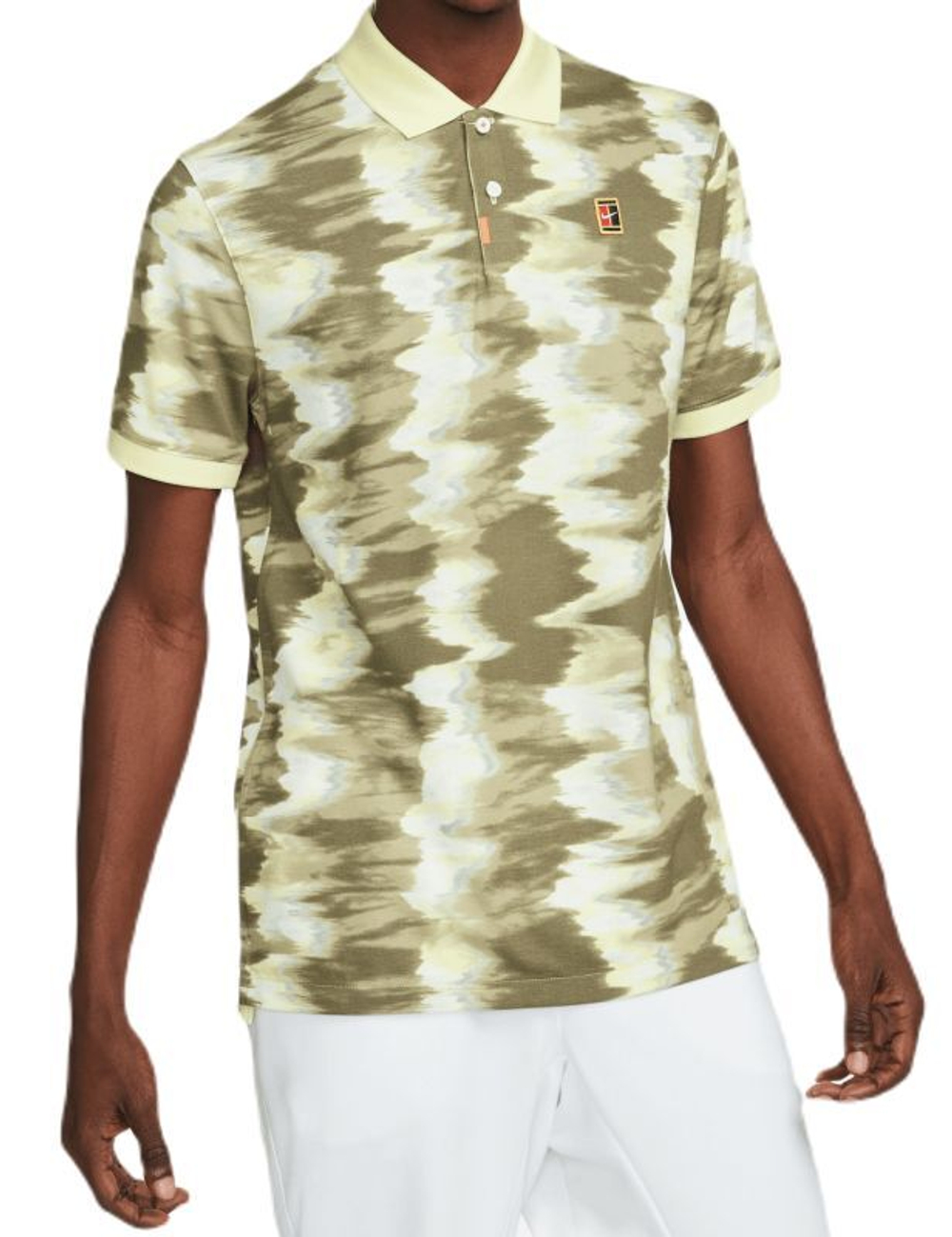 Мужское теннисное поло Nike Print Slim-Fit Polo - medium olive/lemon chiffon