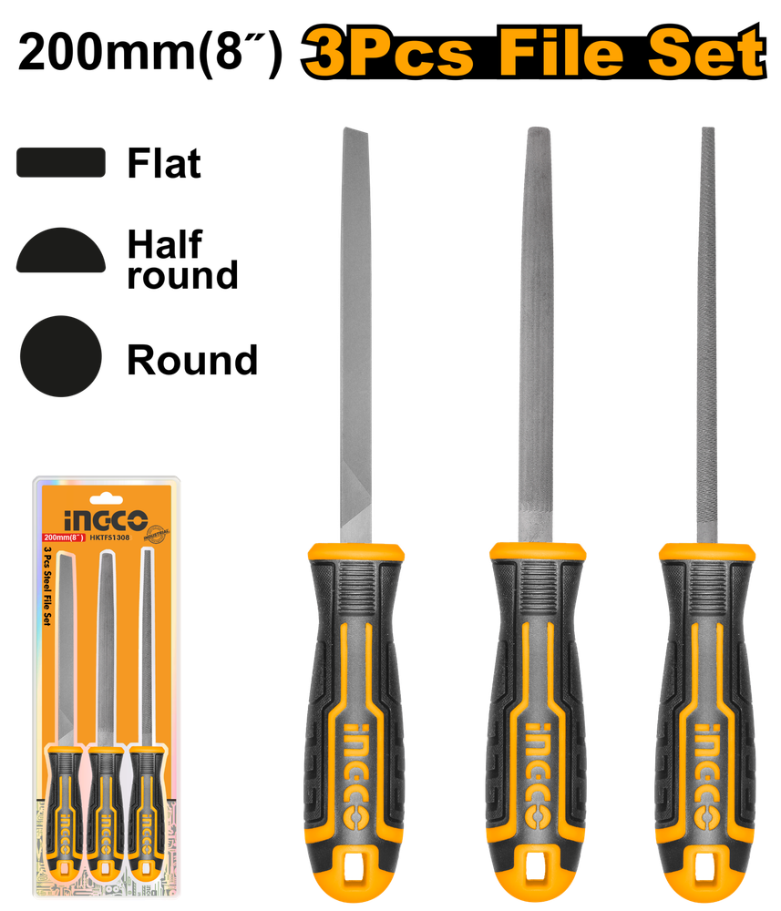 Набор напильников INGCO HKTFS1308 INDUSTRIAL 200 мм 3 шт. Набор напильников INGCO HKTFS1308 INDUSTRIAL 200 мм 3 шт.