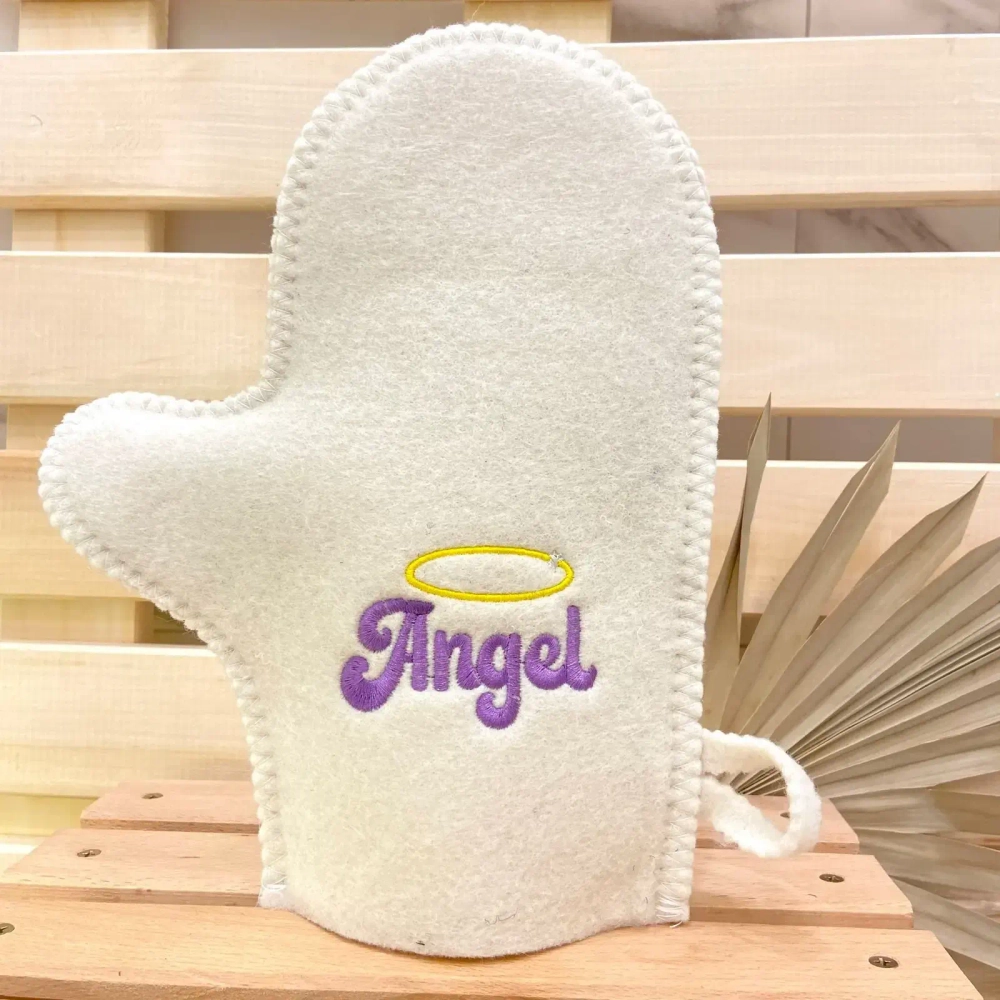 Варежка банная с вышивкой «Angel», цвет белый, без упаковки
