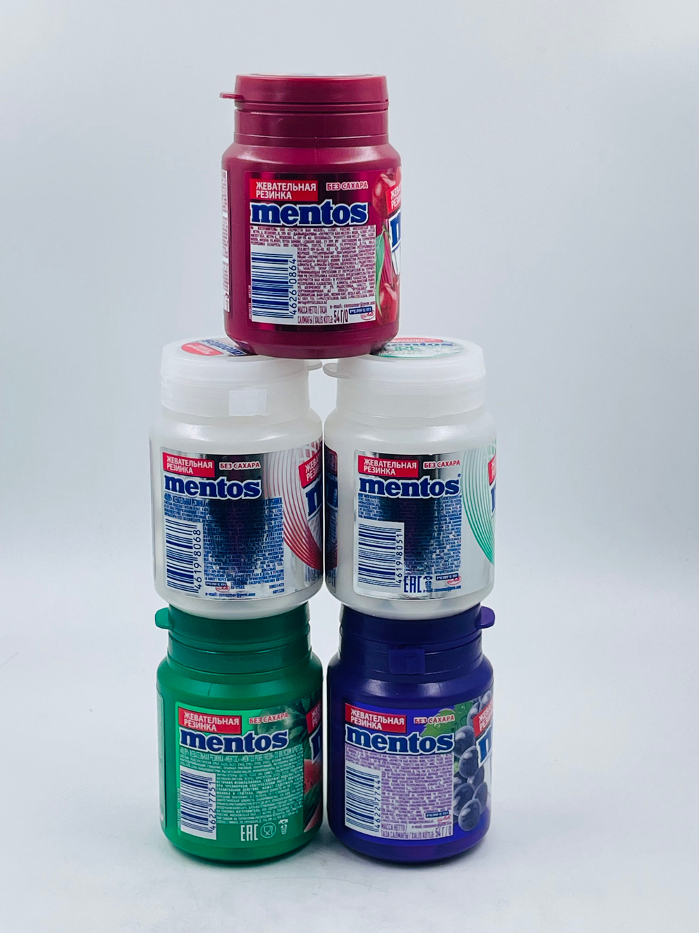 Mentos MIX 5 жевательная резинка без сахара Pure fresh/white, 5 вкусов (Мята, Виноград, Арбуз, Клубника, Вишня), 5 шт. по 54 г