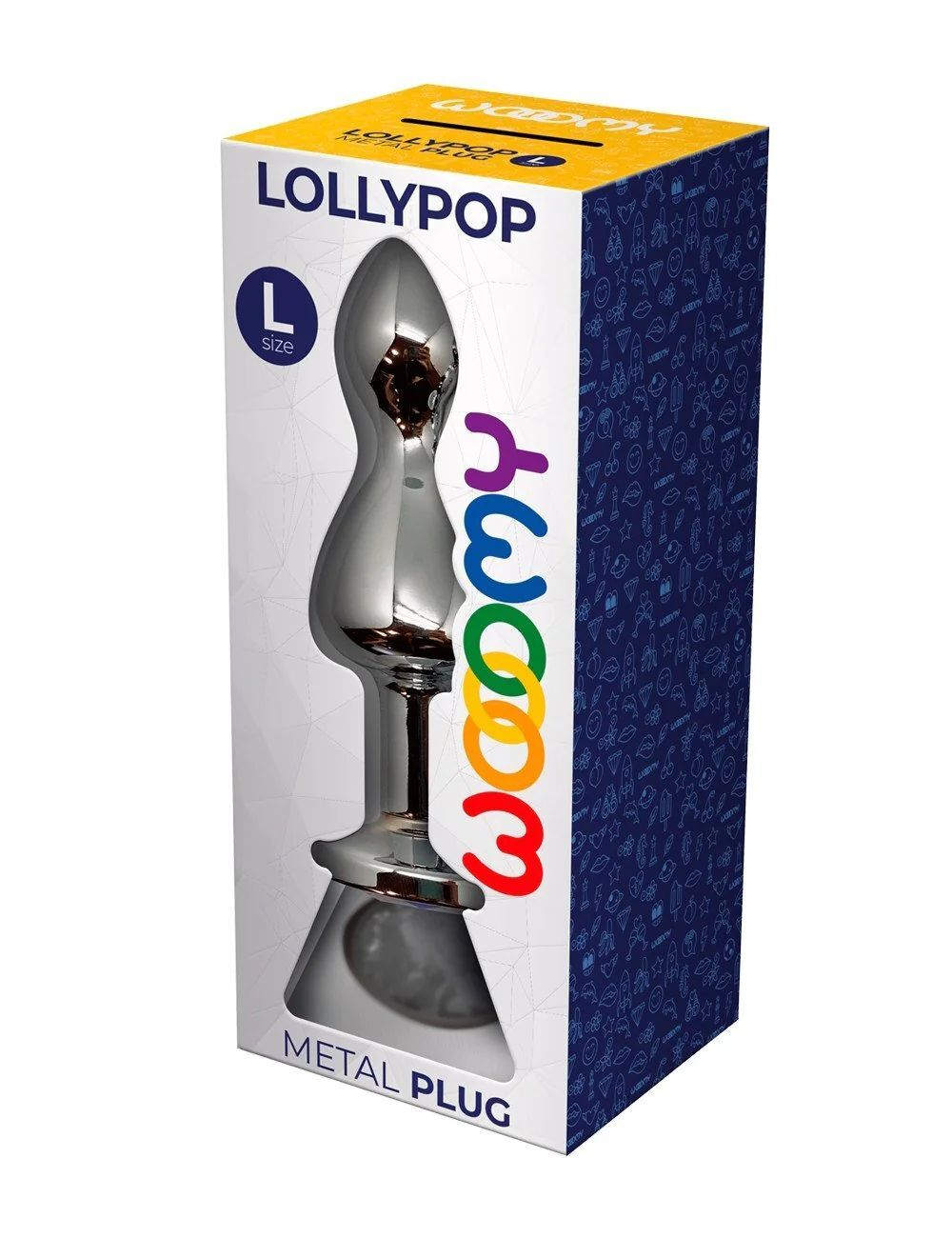 Серебристая анальная втулка Wooomy Lollypop L с прозрачным кристаллом - 10,5 см. (Цвет: серебристый)