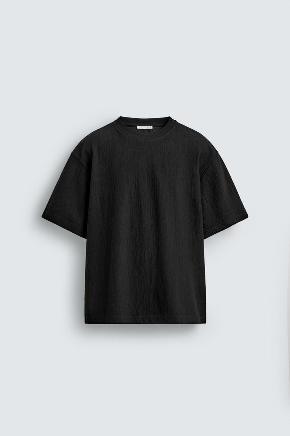 ZARA ФУТБОЛКА RELAXED FIT ИЗ РЕЛЬЕФНОЙ ТКАНИ, ЧЕРНЫЙ