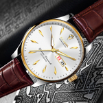 KANGOL Prestige Collection Trendy Era Automatic Mechanical Movement Genuine Leather Strap Watch Men"s Watches