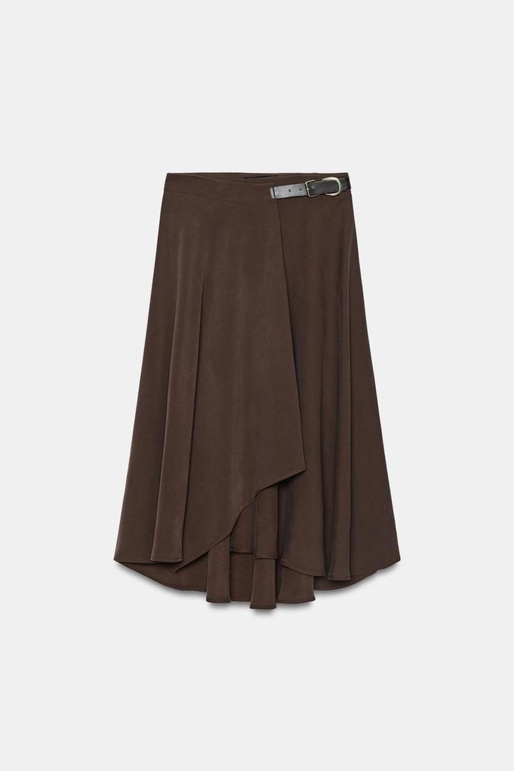 ZARA ЮБКА МИДИ С ЗАПАХОМ И ПРЯЖКОЙ, КОРИЧНЕВЫЙ